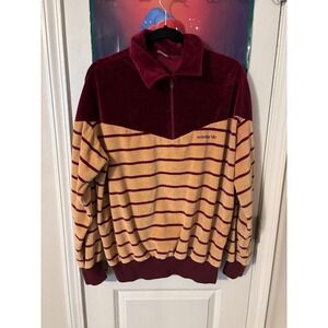 Adidas Velour Track Jacket Burgundy Gold Stripes Half Zip Mens XL Retro 70s
